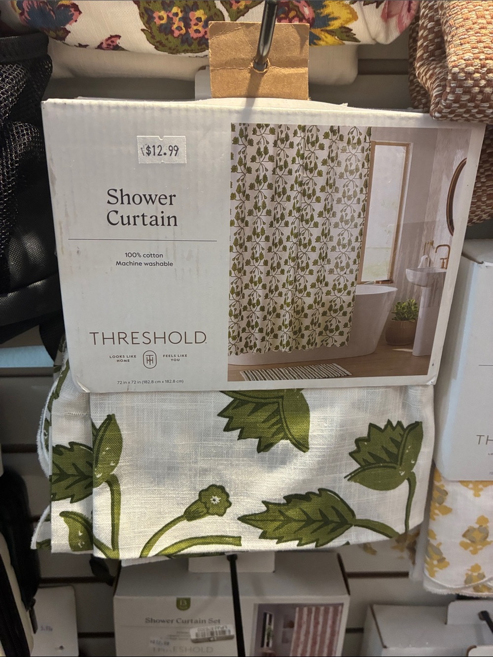 Threshold Green Leaf Cotton Shower Curtain Panel